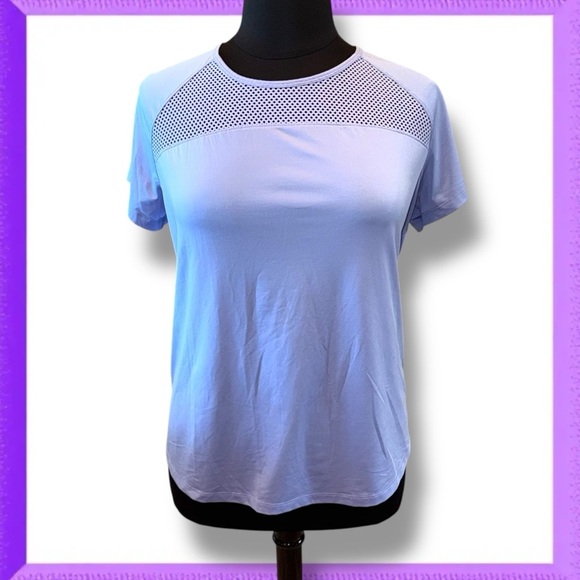 LANE BRYANT LIVI ACTIVE Wicking Mesh Inset Active Tee - 18/20 Pale Iris - Picture 2 of 12